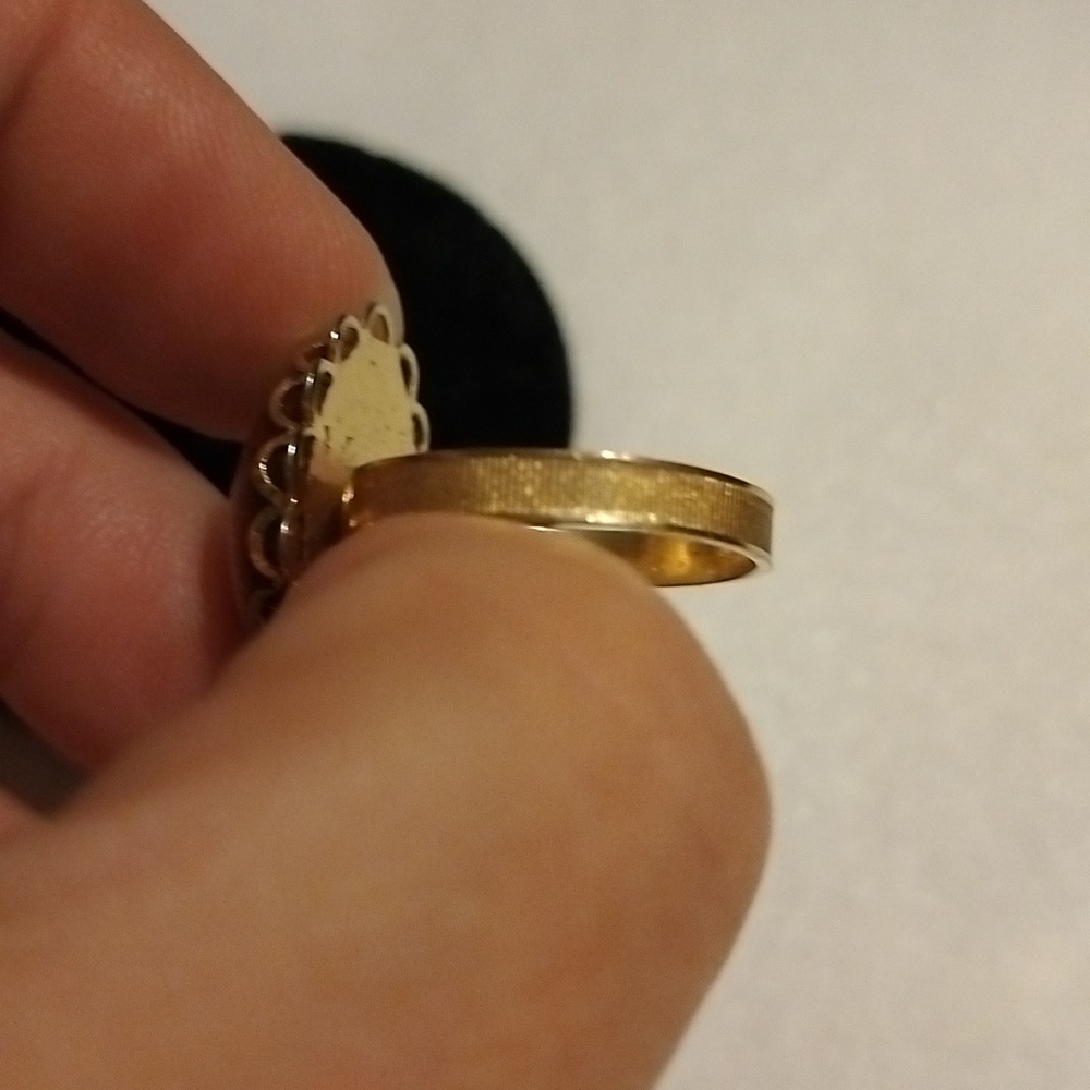 Vintage Czech Sand Stone Set In Gold Tone Filagree Adjustable Band Marked - Picture 8 of 12